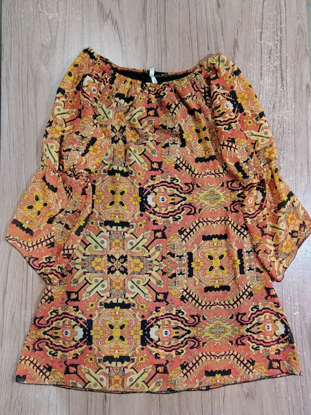 New! Truth NYC Long Sleeves Orange Print Blouse Sz S